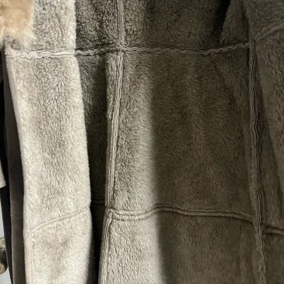 Women's Vintage Suede Fur Lined Brown Fur Collar Coat - Picture 10 of 10